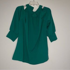 Ashley Stewart Emerald Green Halter Button Neck Rose Pin 18/20 Blouse NWT